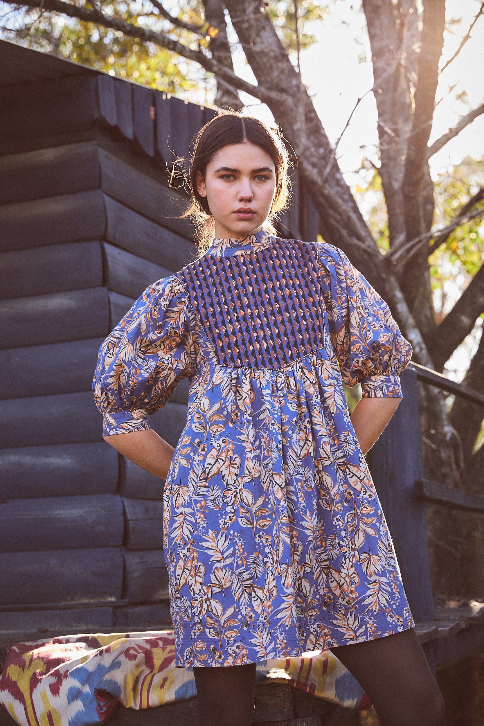 EMB JAMELIA SHORT DRESS CHITTO BLUE – Ros-Garden