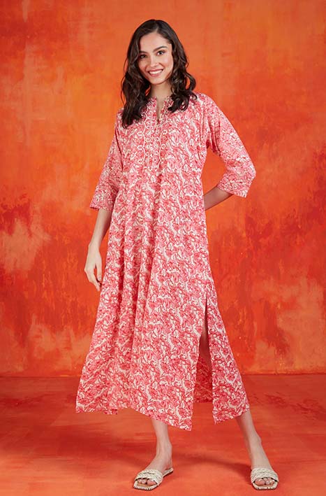 CLASSIC EMBROIDERED LONG KURTA DRESDEN PINK