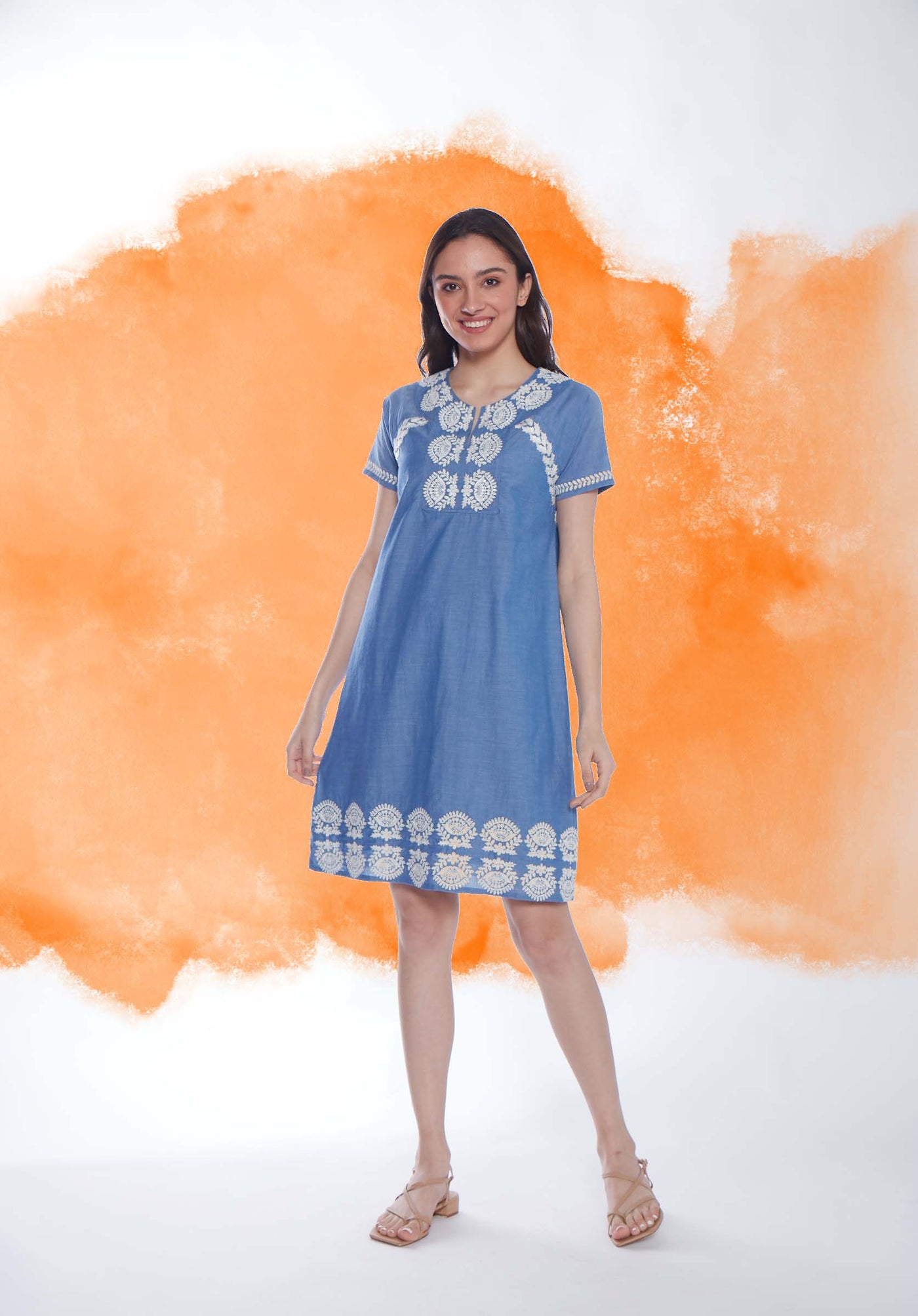 NORAH SHORT DRESS CHAMBRAY WHITE