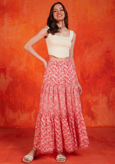 FRILLY MAXI SKIRT DRESDEN PINK