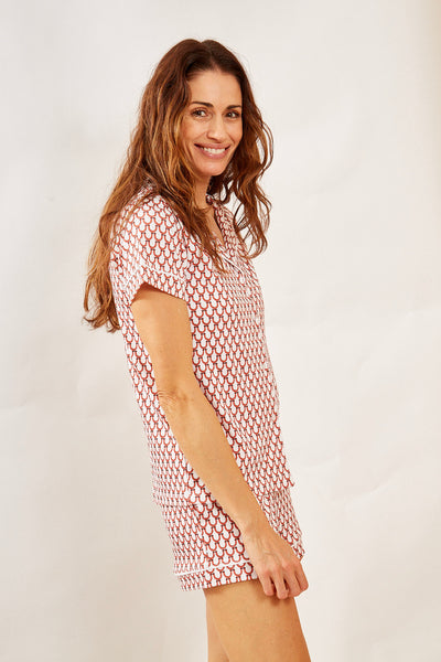 CORA WOMEN'S SHORT PAJAMA SET LUCKY CORAL