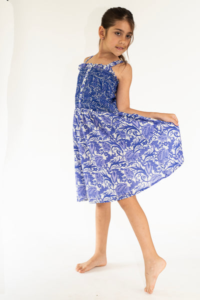 POLLY GIRLS DRESS HIBISCUS BLUE