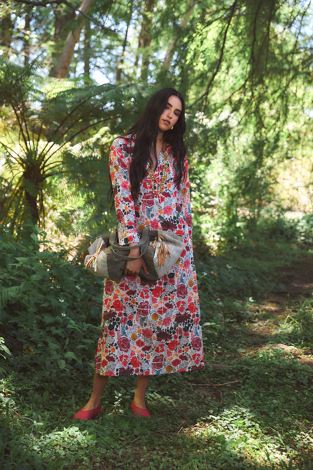 knee length dresses for ladies Square Neck Long Sleeve Floral Maxi main image 0