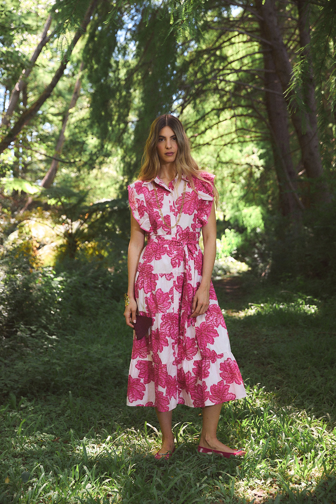 CRISPY COTTON ERNESTINE MAXI DRESS EENIKA PINK – Ros-Garden