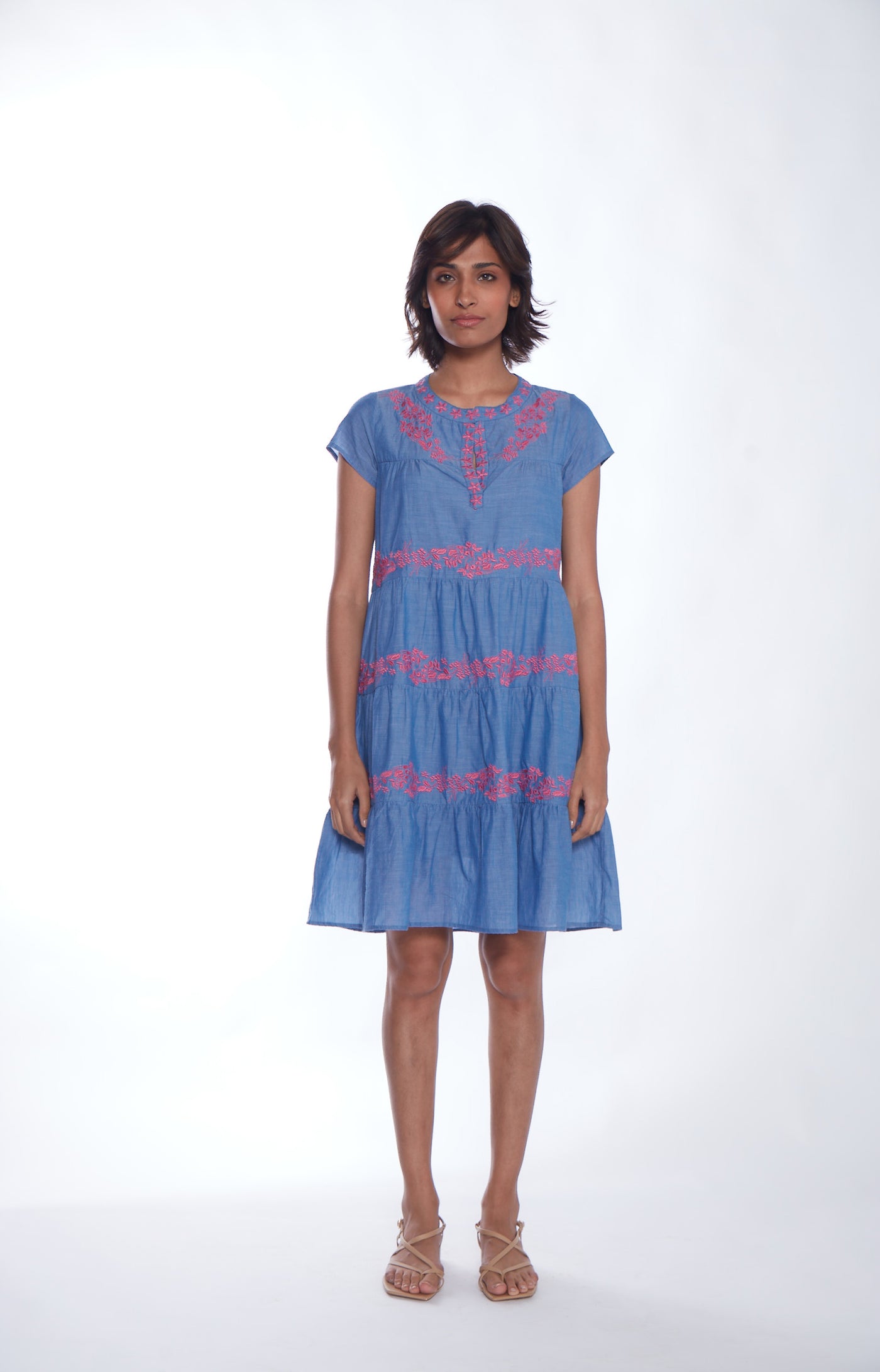 ISABEL SHORT DRESS CHAMBRAY PINK
