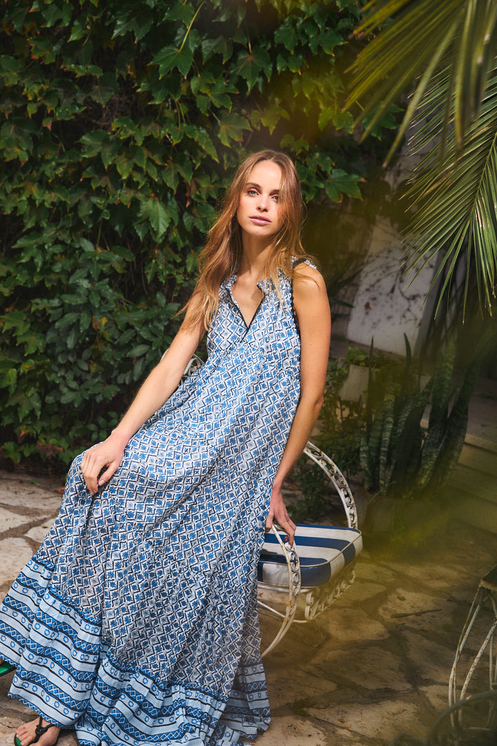 SOFIA MAXI DRESS FLORZINHA BLUE – Ros-Garden