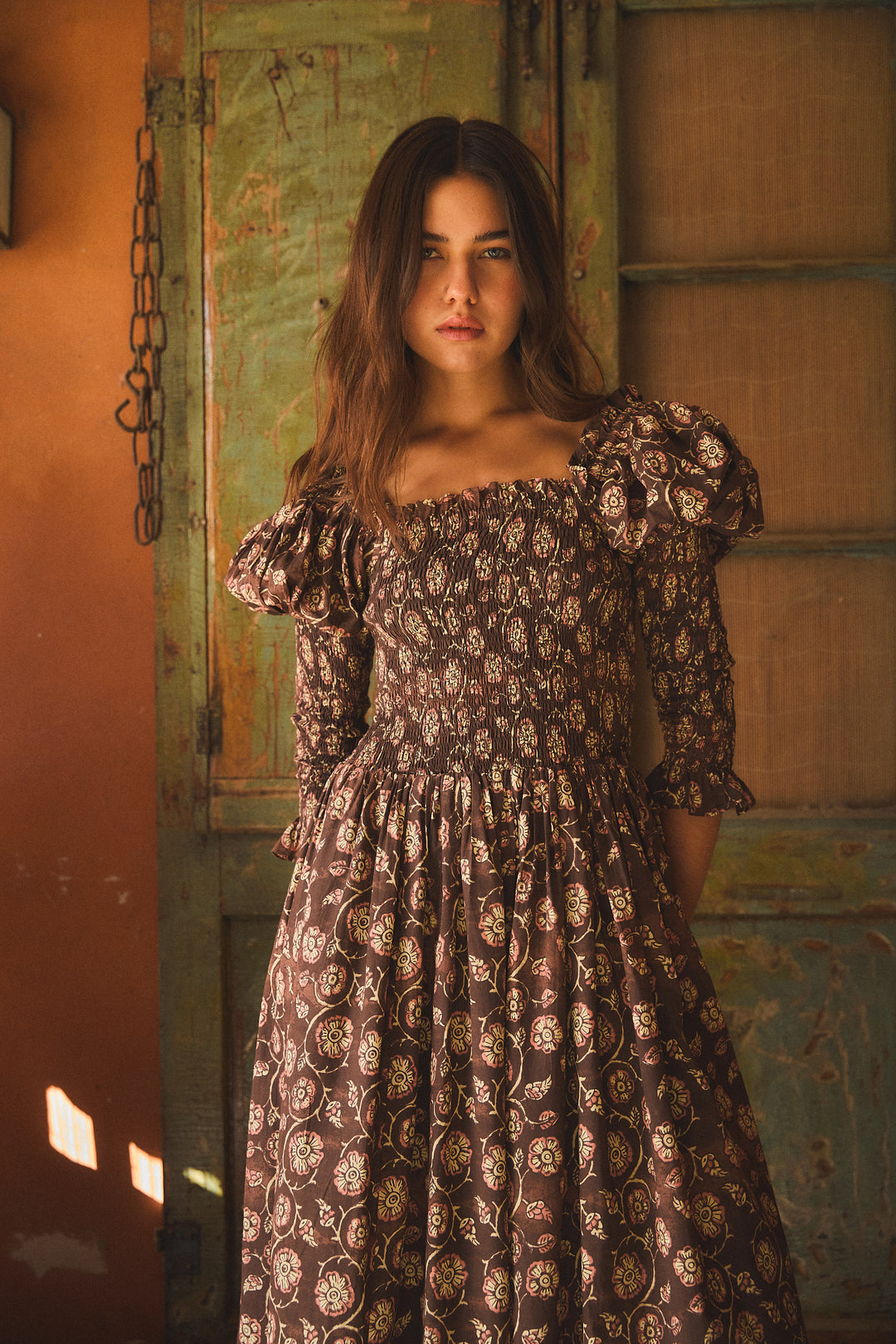 brown floral maxi dress Jocelyn in Bhim Hand wash cold and Color:Charcoal / Cream Stripe 25 Wedding Guest Outfit EXCLUDED0313