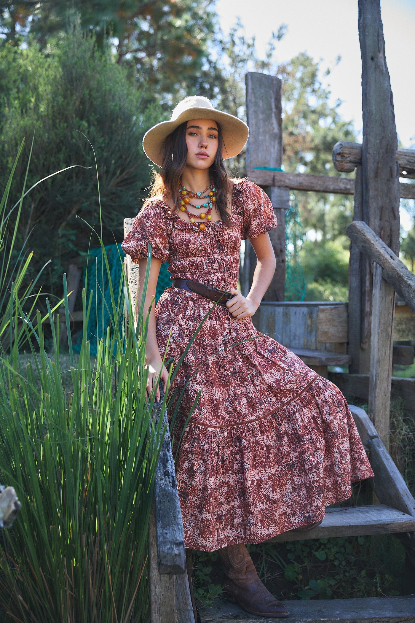 PERCY MIDI DRESS TIGER BROWN
