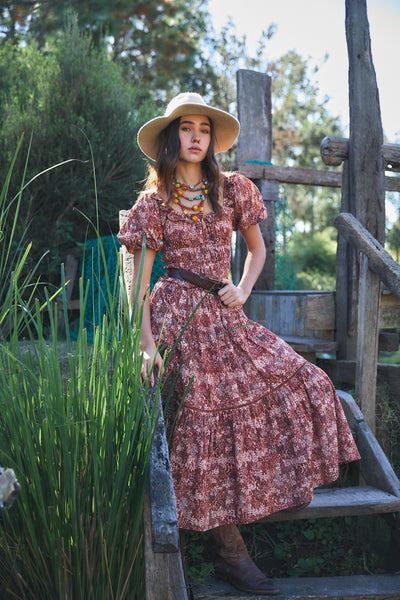 PERCY MIDI DRESS TIGER BROWN