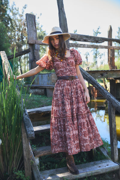 PERCY MIDI DRESS TIGER BROWN
