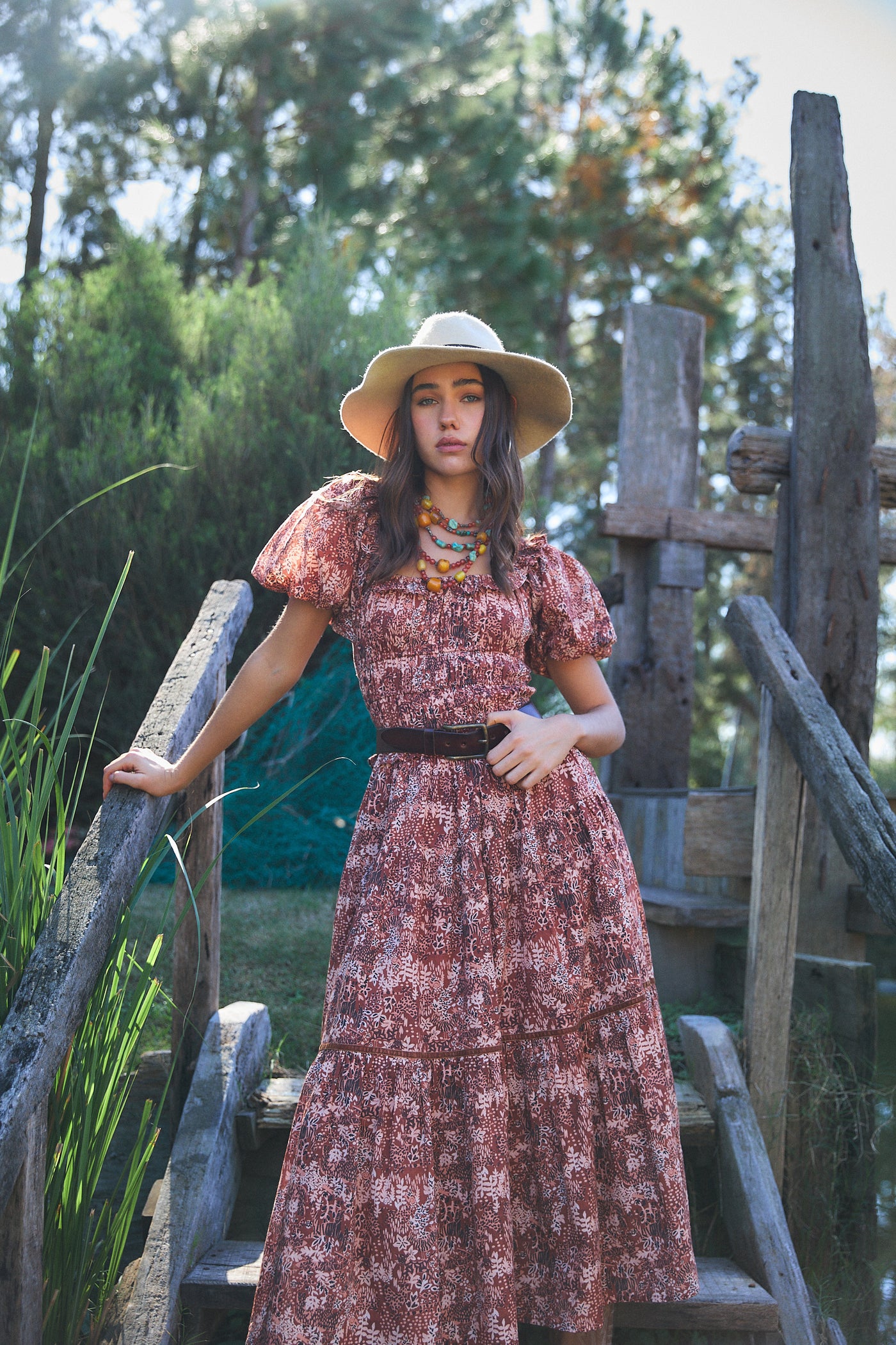 PERCY MIDI DRESS TIGER BROWN