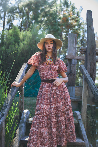 PERCY MIDI DRESS TIGER BROWN