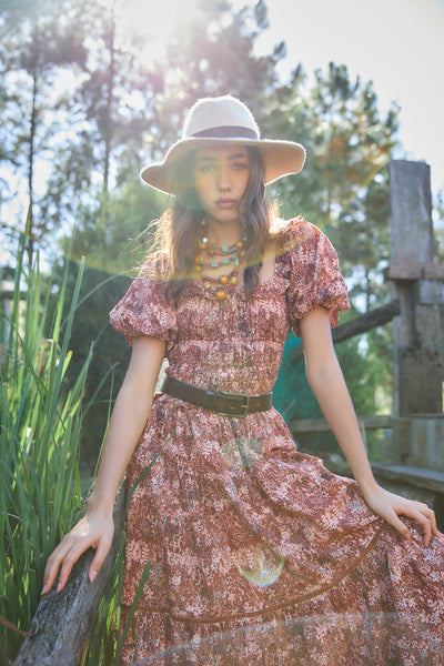 PERCY MIDI DRESS TIGER BROWN