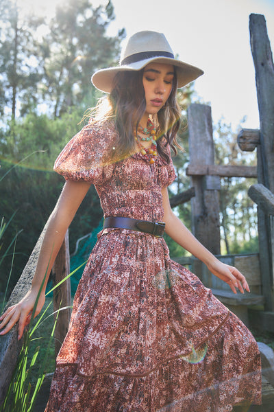 PERCY MIDI DRESS TIGER BROWN
