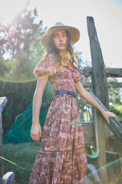 PERCY MIDI DRESS TIGER BROWN