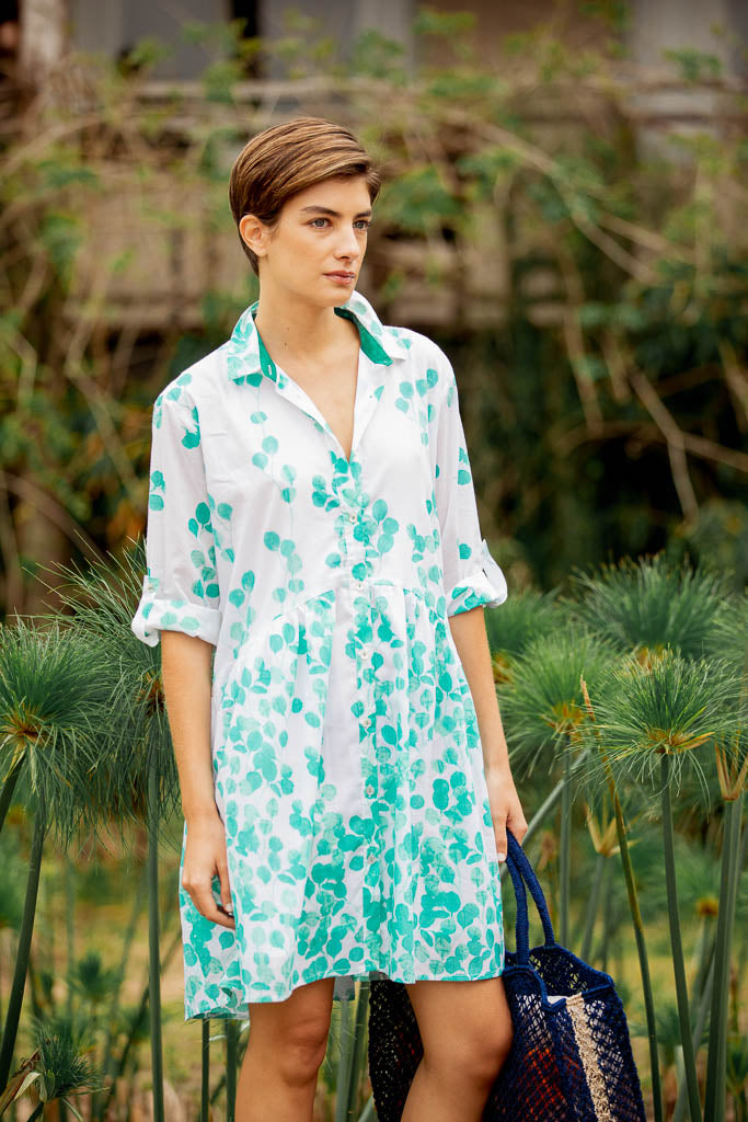 DEAUVILLE SHORT DRESS LEAF AQUA