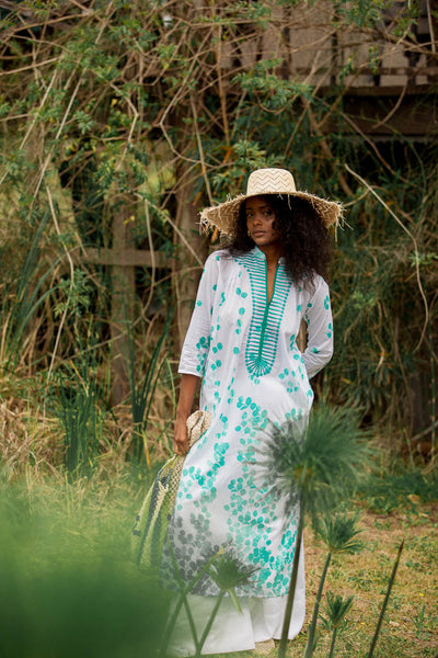 CLORINDA LONG KURTA LEAF AQUA