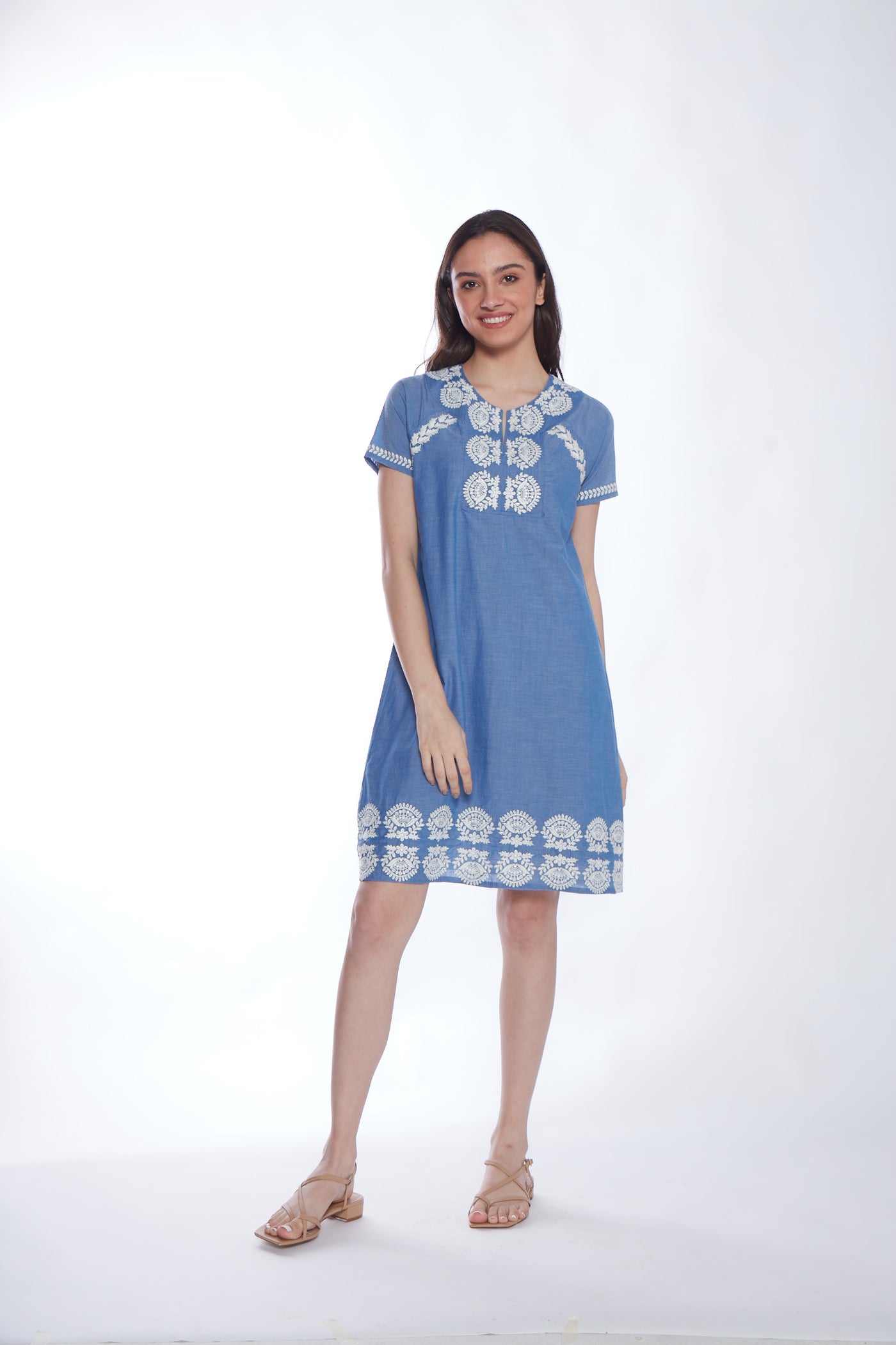 NORAH SHORT DRESS CHAMBRAY WHITE