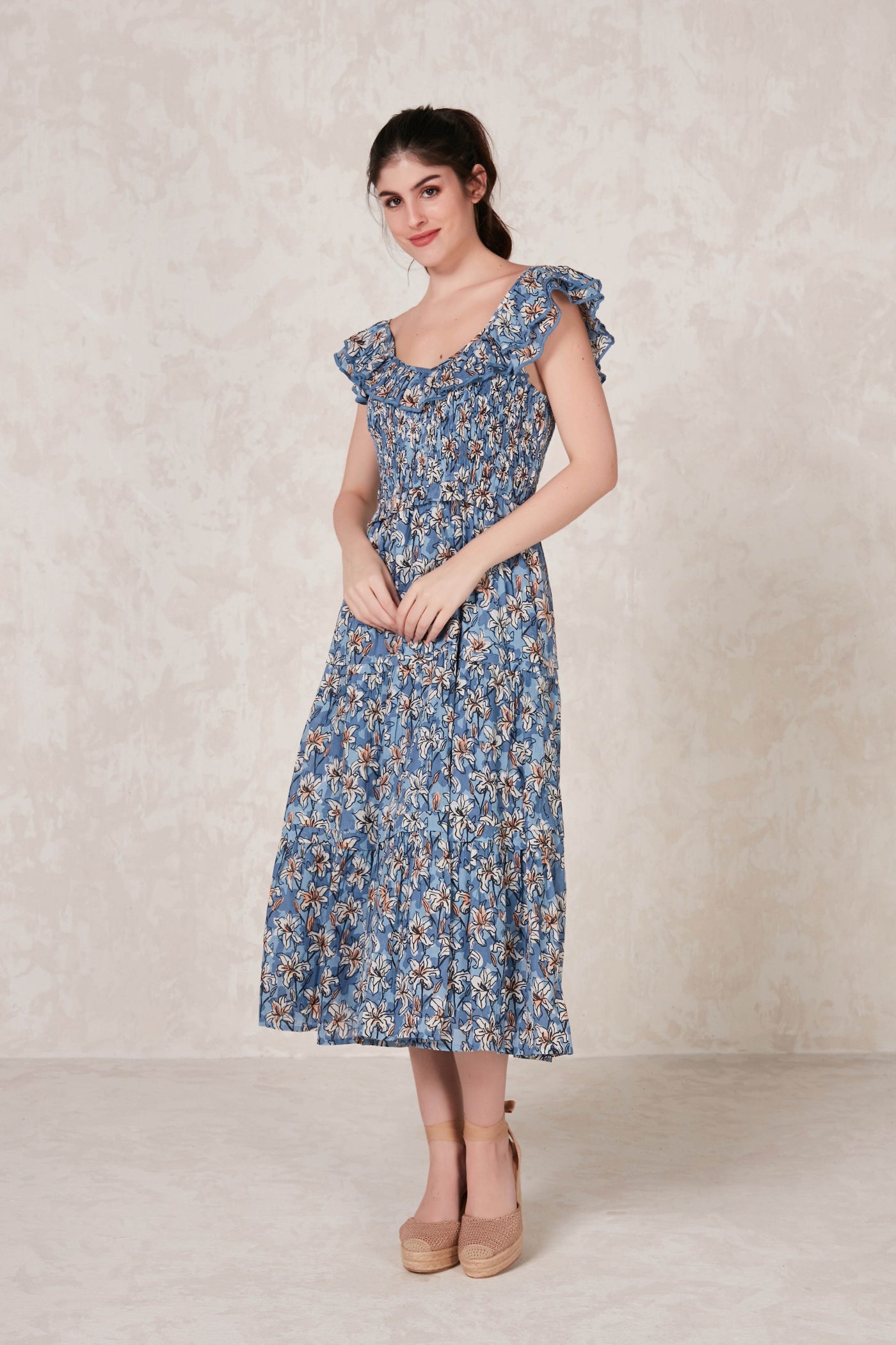 TUSCANY MIDI DRESS OLGA BLUE