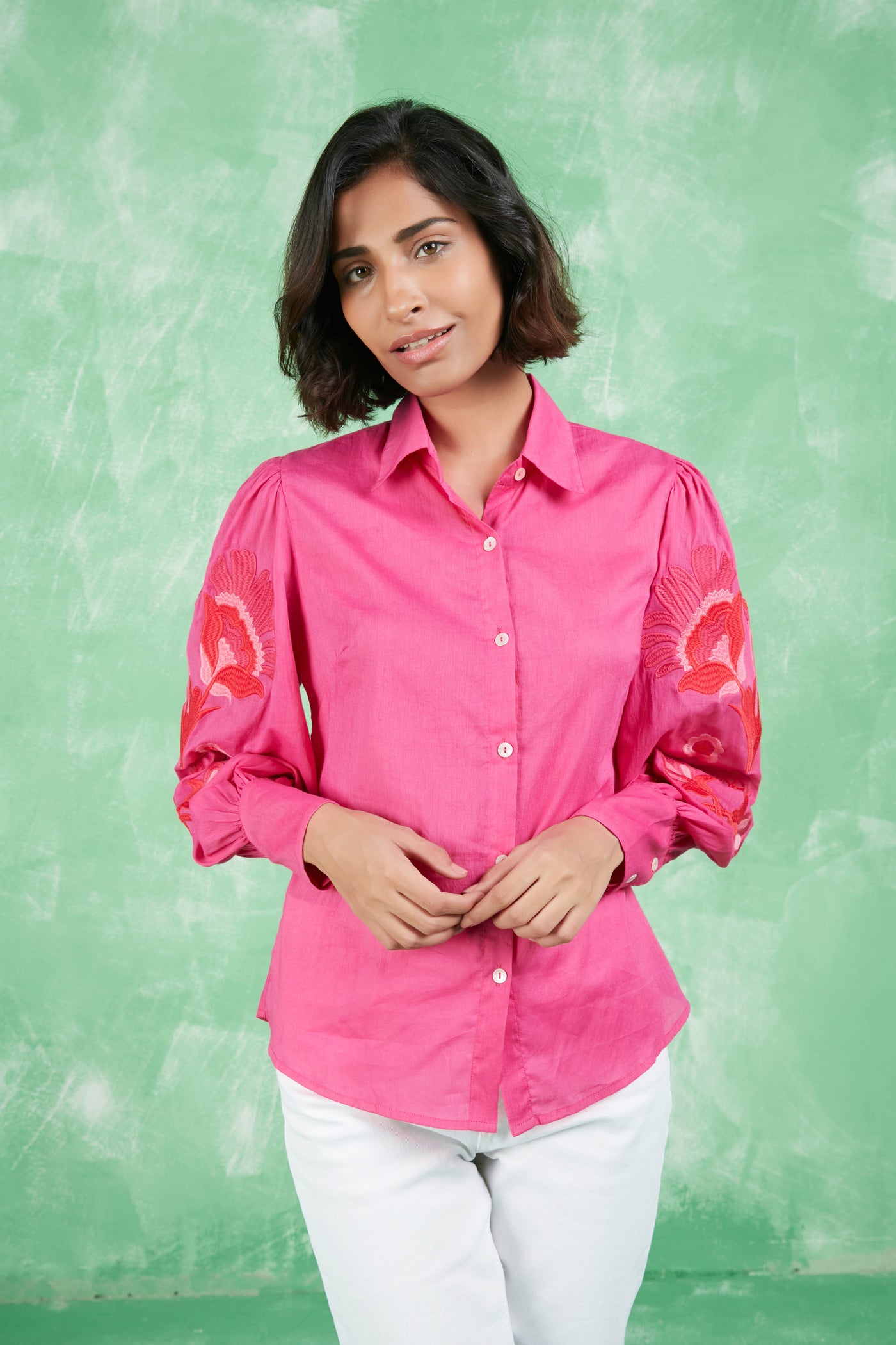 EMBROIDERED NORWAY SHIRT MAGENTA