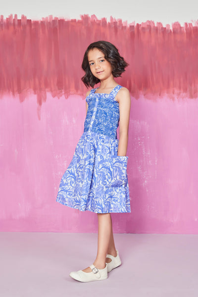 POLLY GIRLS DRESS HIBISCUS BLUE