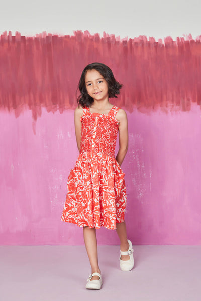 POLLY GIRLS DRESS HIBISCUS RED