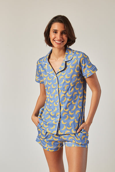 CORA WOMEN'S SHORT PAJAMA SET BANANAS NAVY