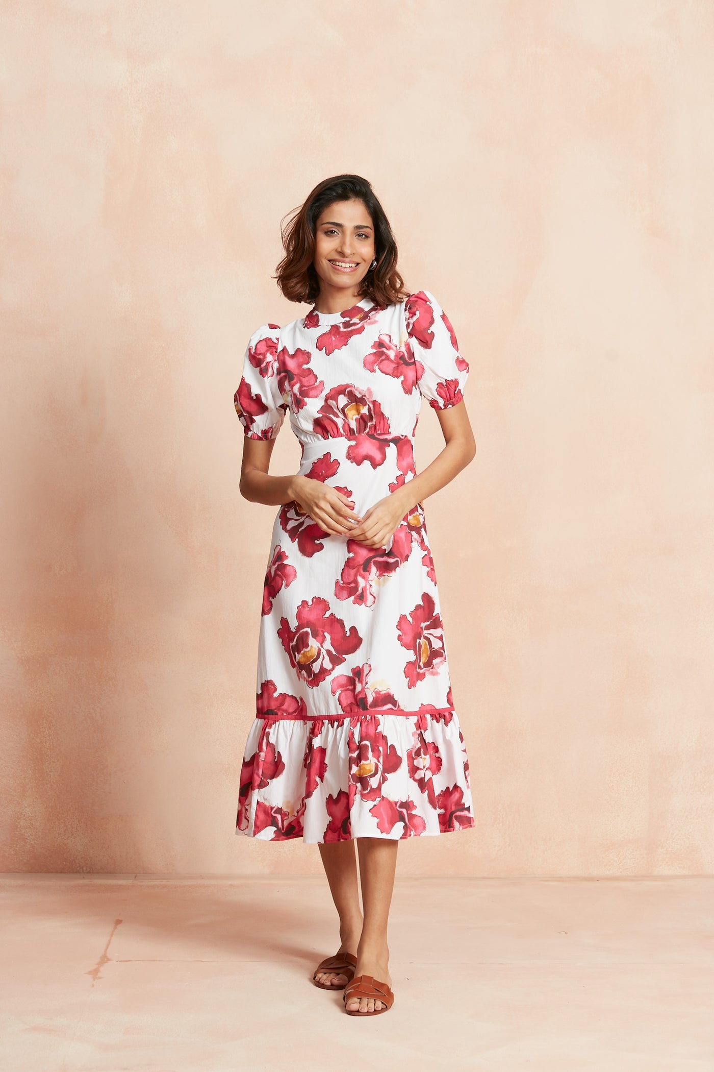 CC FREYA CRISPY COTTON MIDI DRESS NACAR PINK
