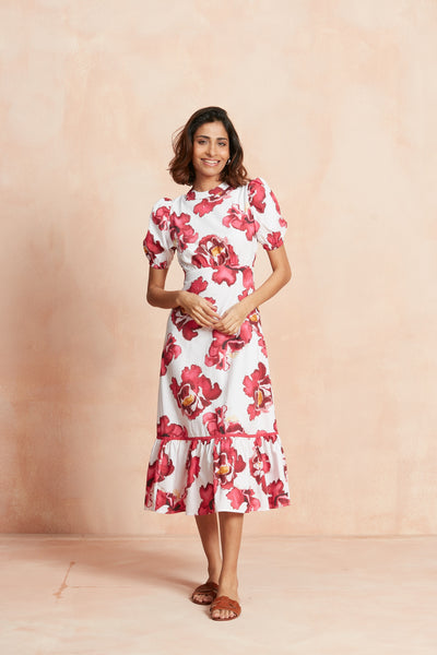 CC FREYA CRISPY COTTON MIDI DRESS NACAR PINK