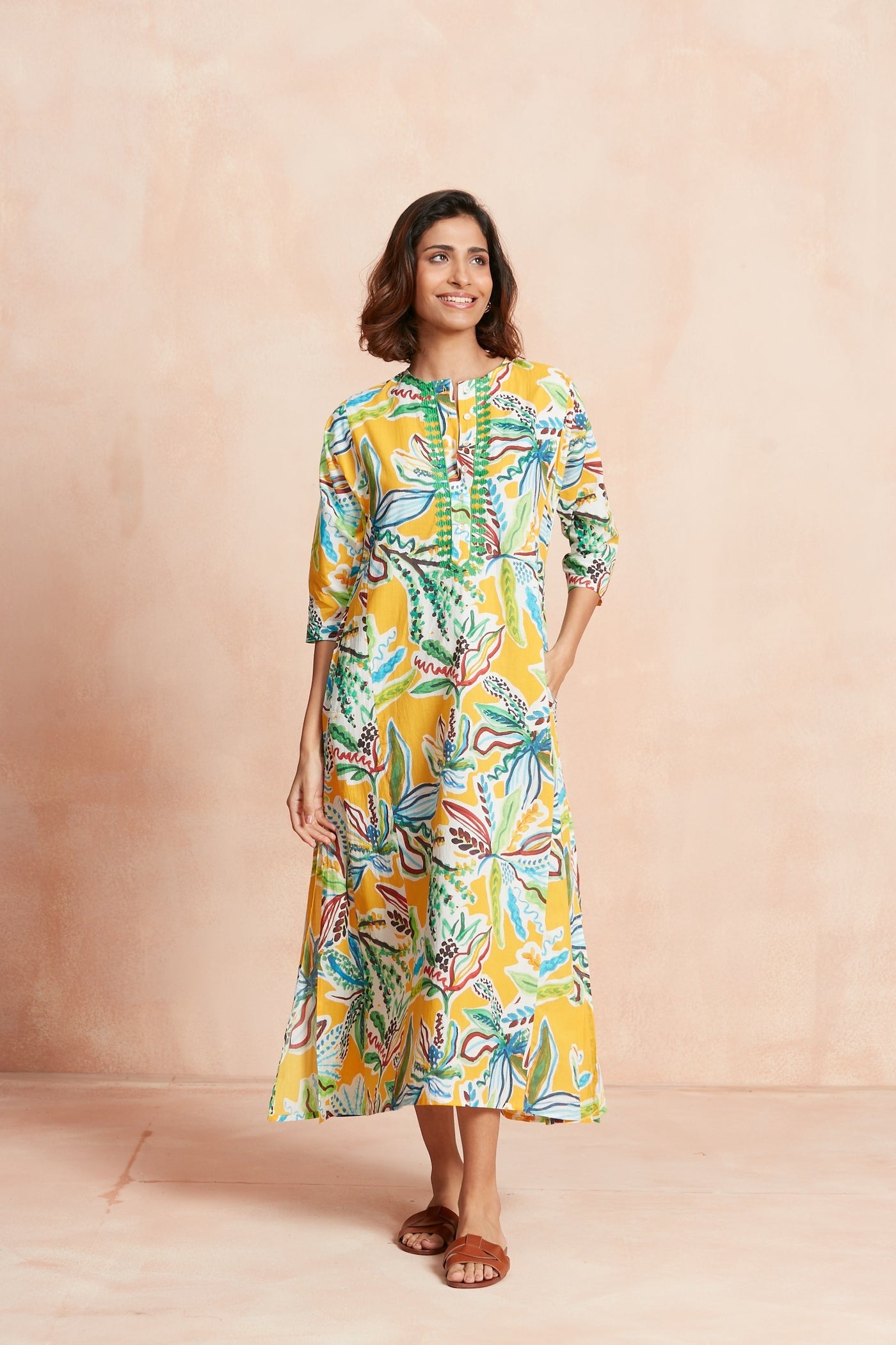 EMBROIDERED CLASSIC LONG KURTA OLINDA ORANGE