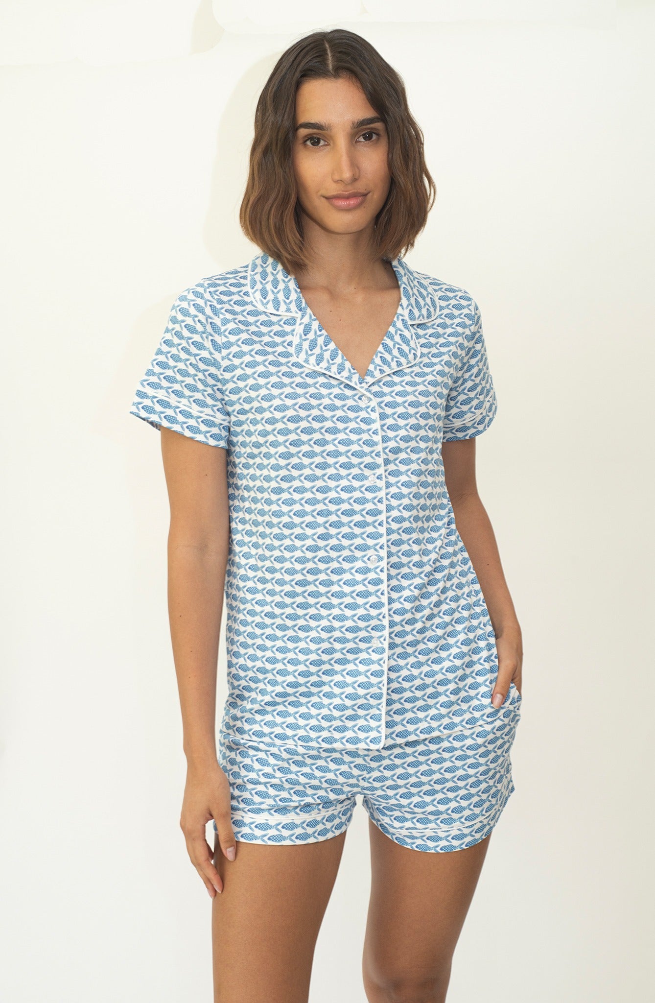 CORA WOMEN'S SHORT PAJAMA SET FISH BLUE