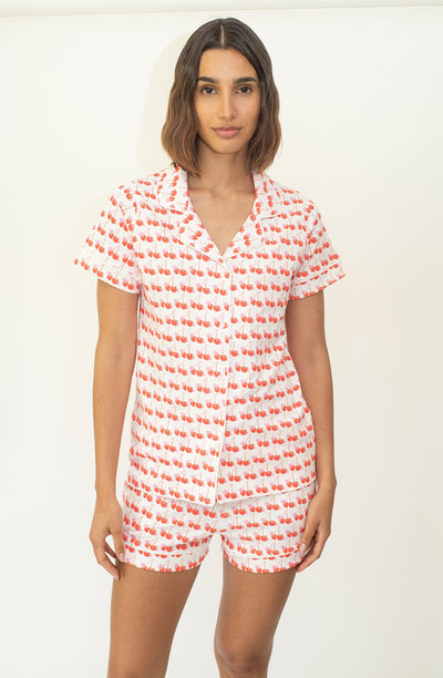 CORA WOMEN'S SHORT PAJAMA SET CHERRIES PINK
