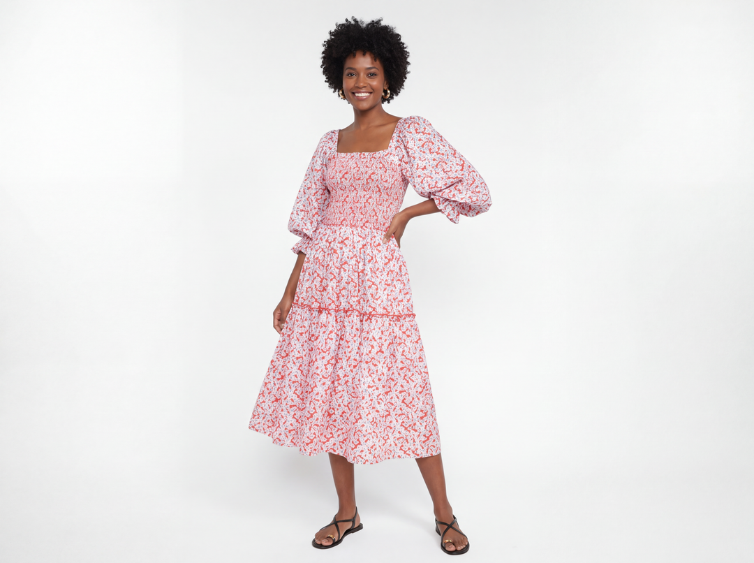 RUTH MIDI DRESS BOTAN RED – Ros-Garden